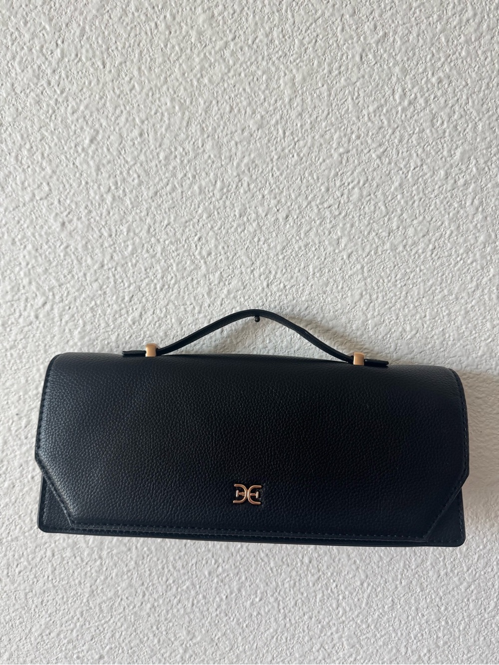 Sam Edelman Black Leather Top-Handle Clutch with Gold Hardware